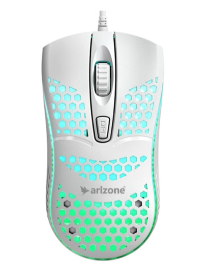 أريزون ماوس الألعاب السلكي WM-08 RGB - دقة 1600 نقطة في البوصة، هيكل مانع للانزلاق بتصميم خلية النحل مع مشتت حراري، 3 مستويات لضبط دقة DPI، إضاءة بأربعة ألوان - Image 1